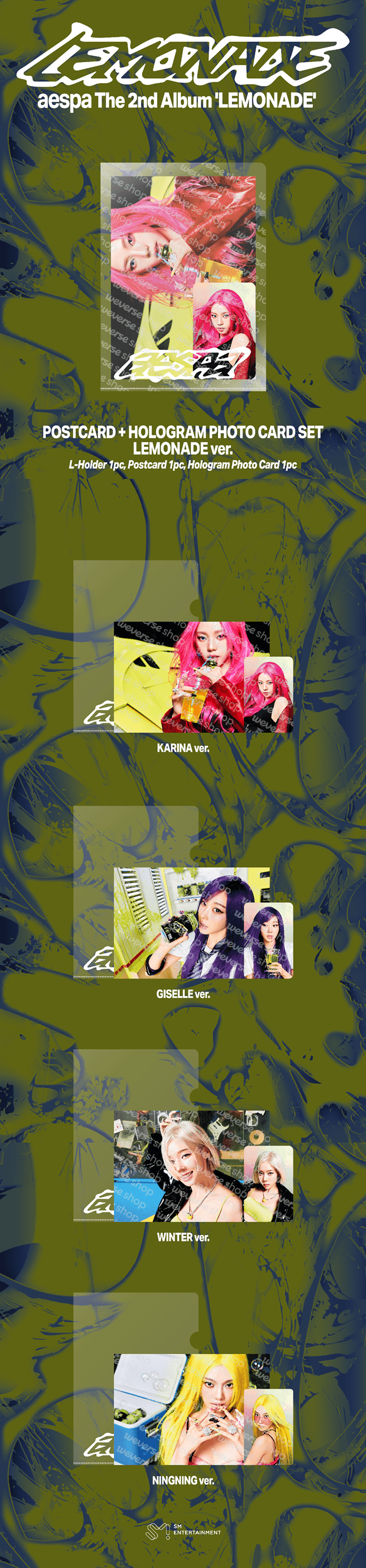 [PRE-ORDER] AESPA - [aespa WEEK - MAKE IT LEMONADE MD] POSTCARD + HOLOGRAM PHOTO CARD SET_LEMONADE ver.
