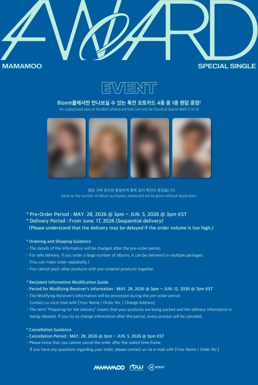 [PRE-ORDER] MAMAMOO - Special Single [4WARD] (Standard Ver)